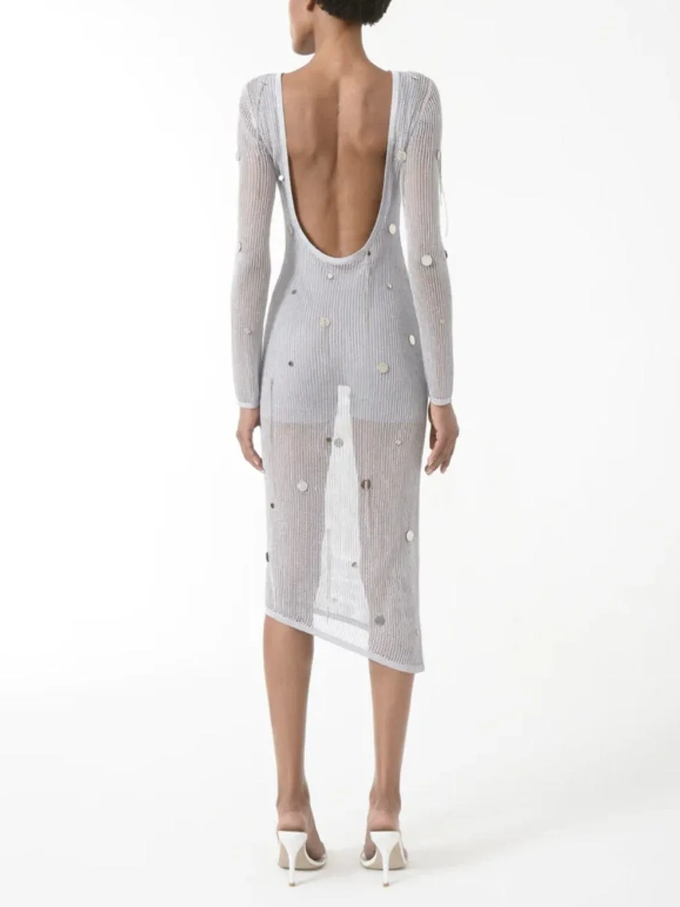 2-in-1 Sequined Net Dress In Grey