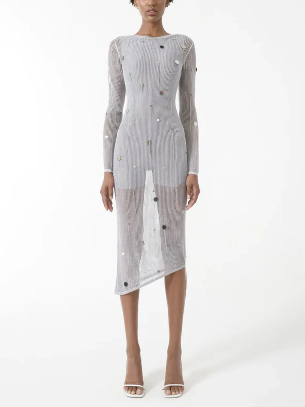 2-in-1 Sequined Net Dress In Grey