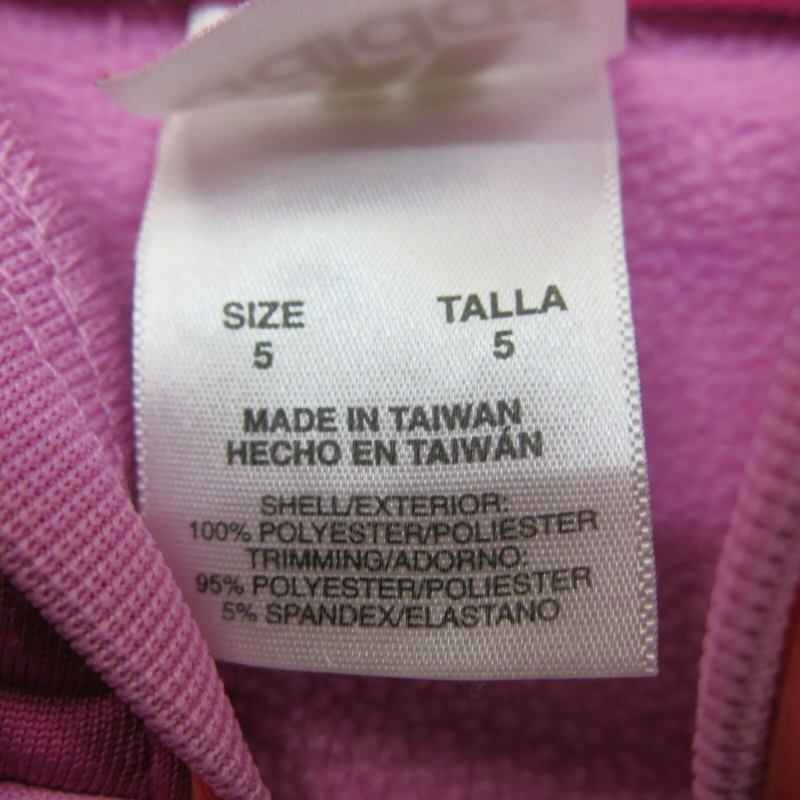 Adidas Jacket Girls Size 5 Pink Solid Long Sleeve Full Zip Up Outwear Jacket Log