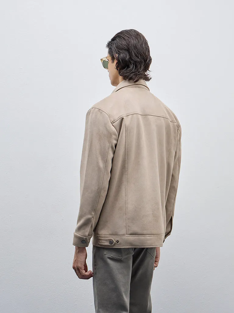 Ascot Taupe Faux-Suede Relaxed-Fit Jacket