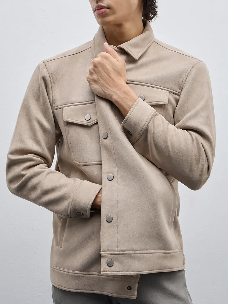 Ascot Taupe Faux-Suede Relaxed-Fit Jacket