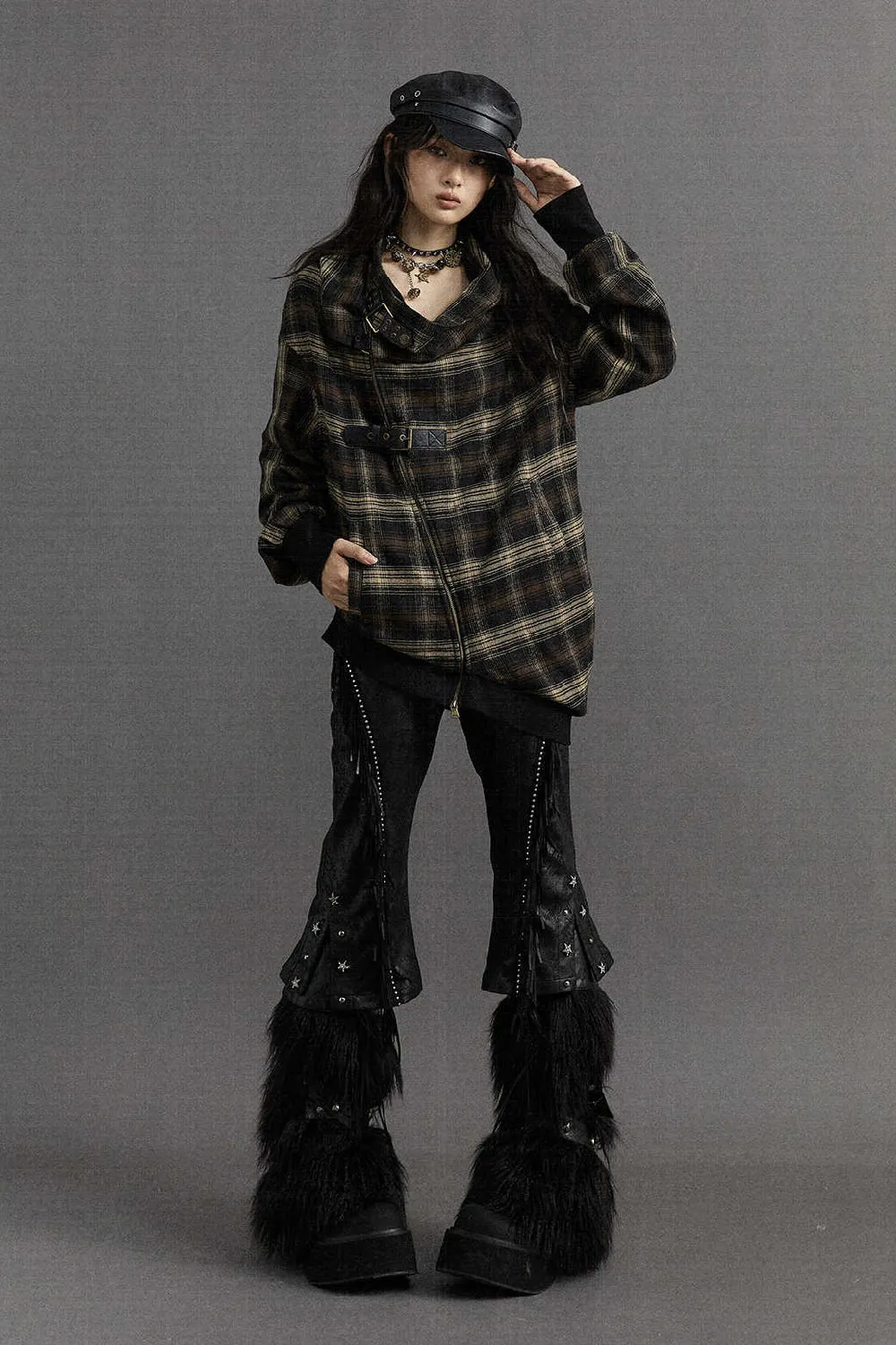 Asymmetrical Plaid Coat
