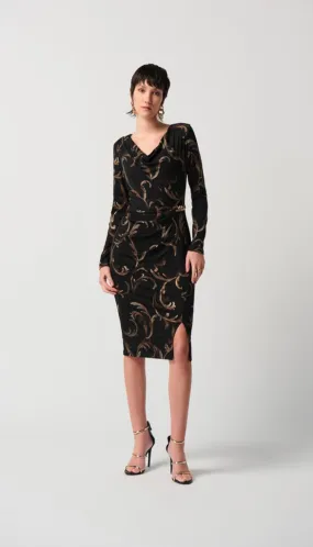 Baroque Foiled Silky Knit Sheath Dress With Ornament