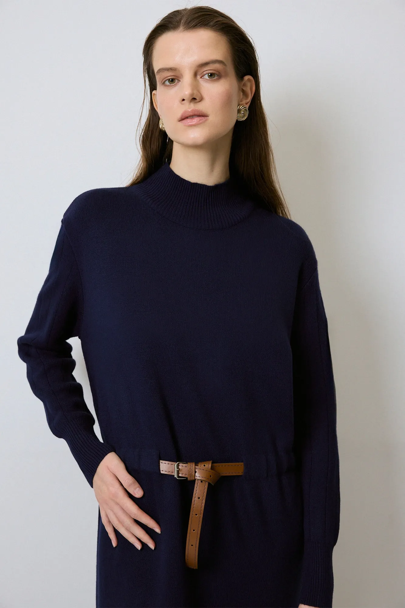 BELTED WAIST KNIT DRESS