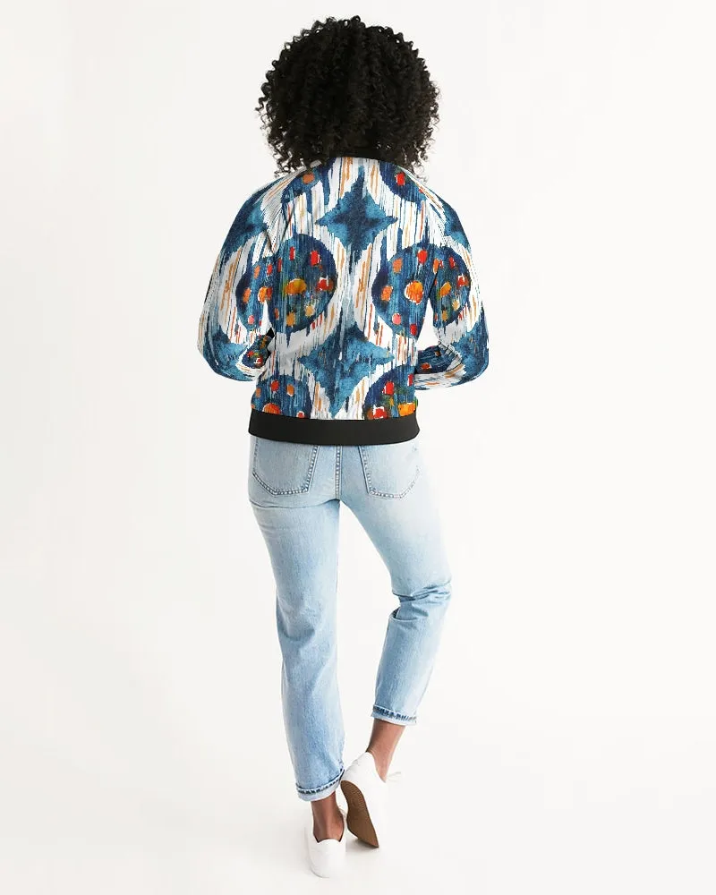 Blue Circle Ikat Women's Bomber Jacket