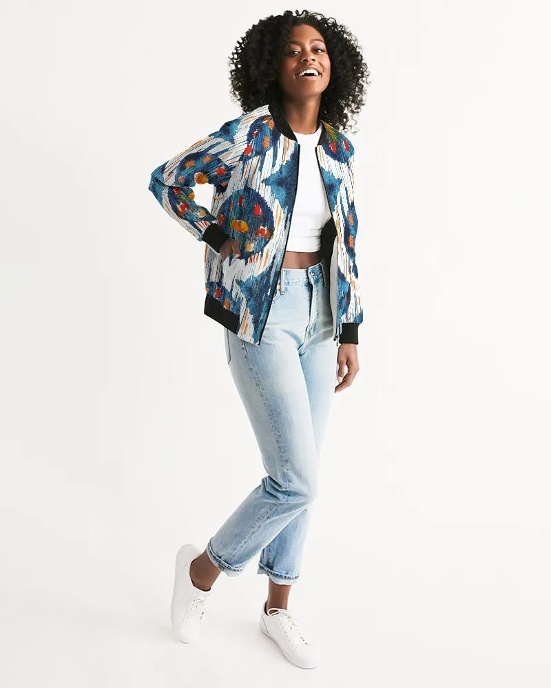 Blue Circle Ikat Women's Bomber Jacket