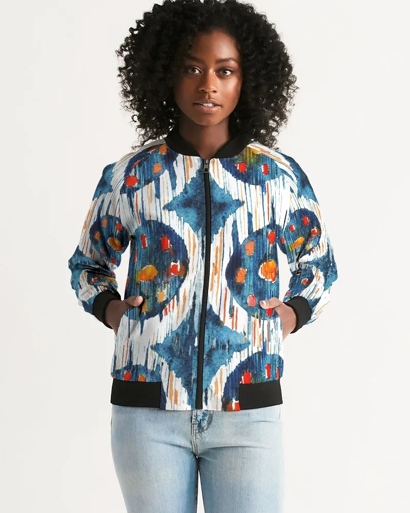 Blue Circle Ikat Women's Bomber Jacket