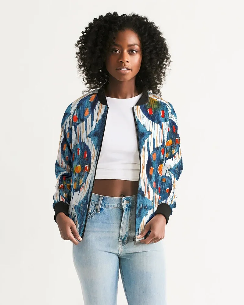 Blue Circle Ikat Women's Bomber Jacket
