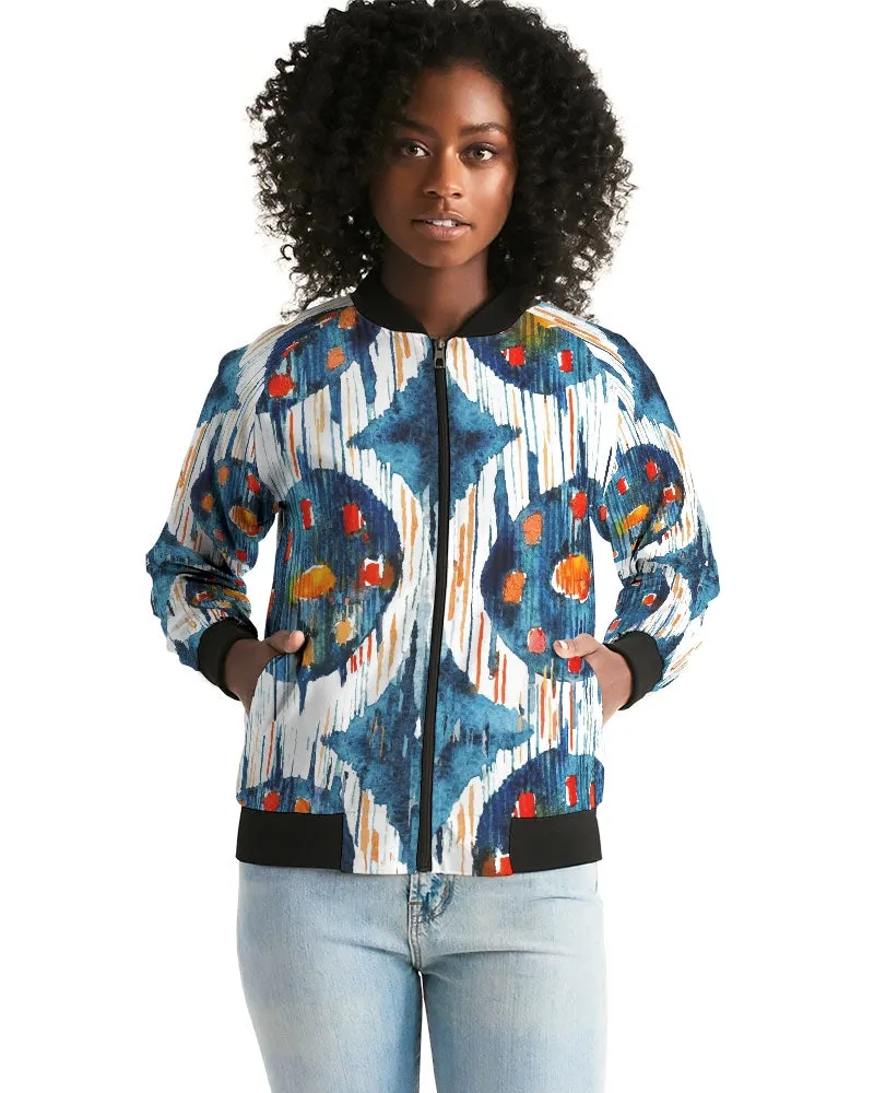Blue Circle Ikat Women's Bomber Jacket
