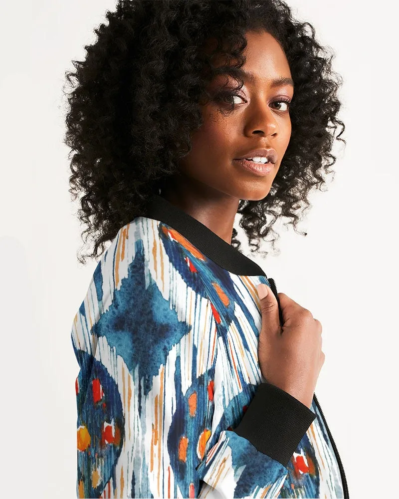 Blue Circle Ikat Women's Bomber Jacket