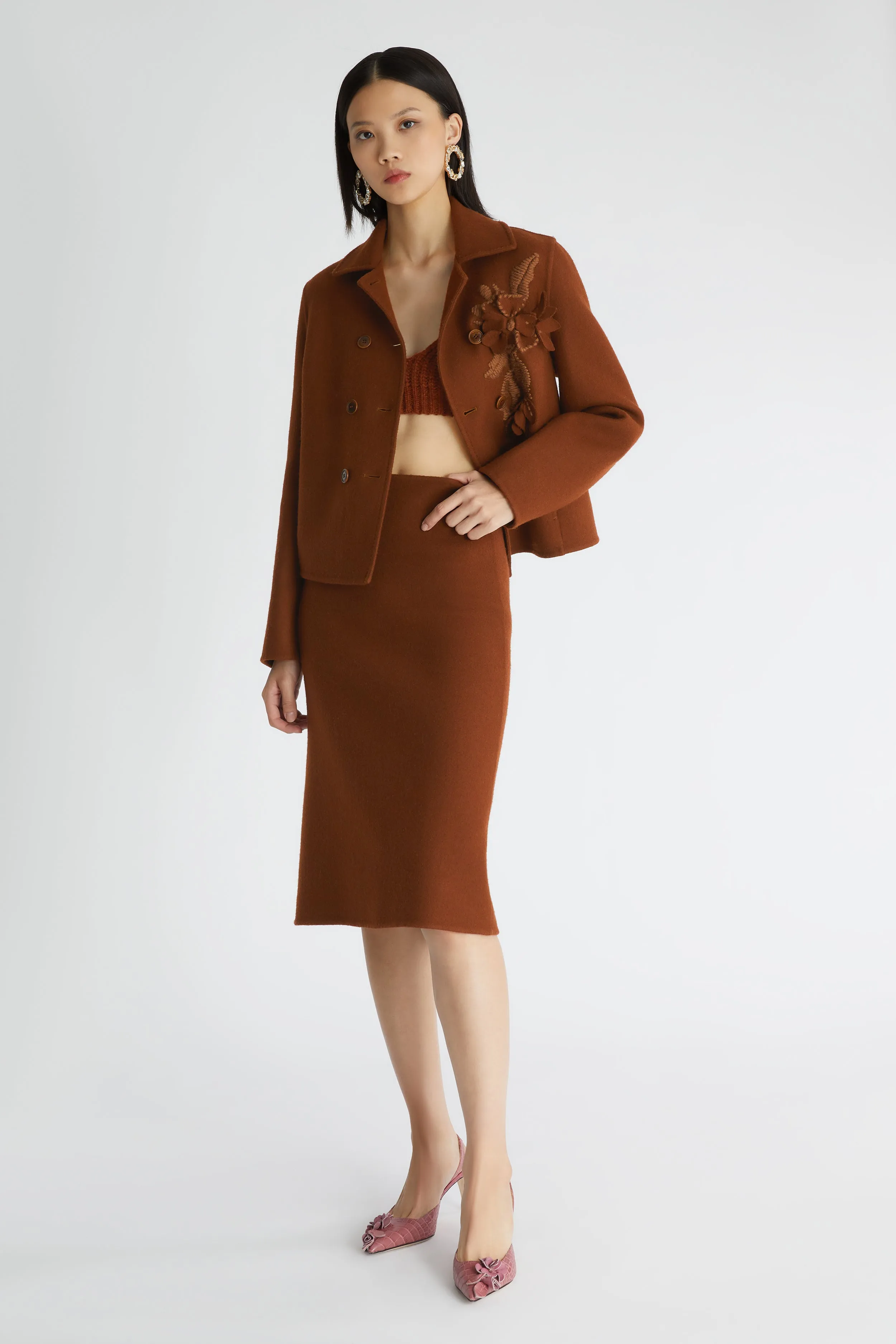 Double wool pencil skirt