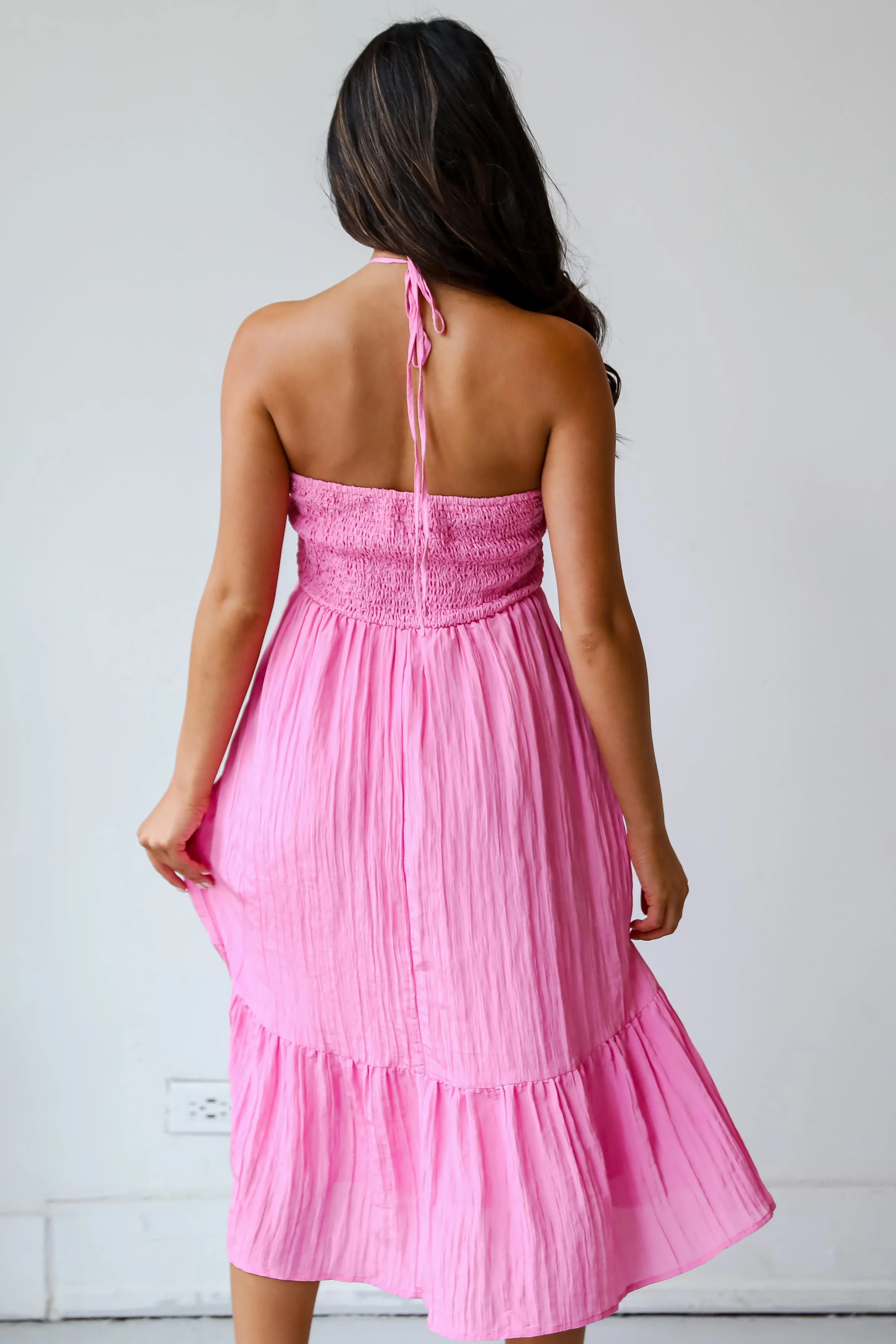 FINAL SALE - Sunny Serenity Pink Halter Midi Dress
