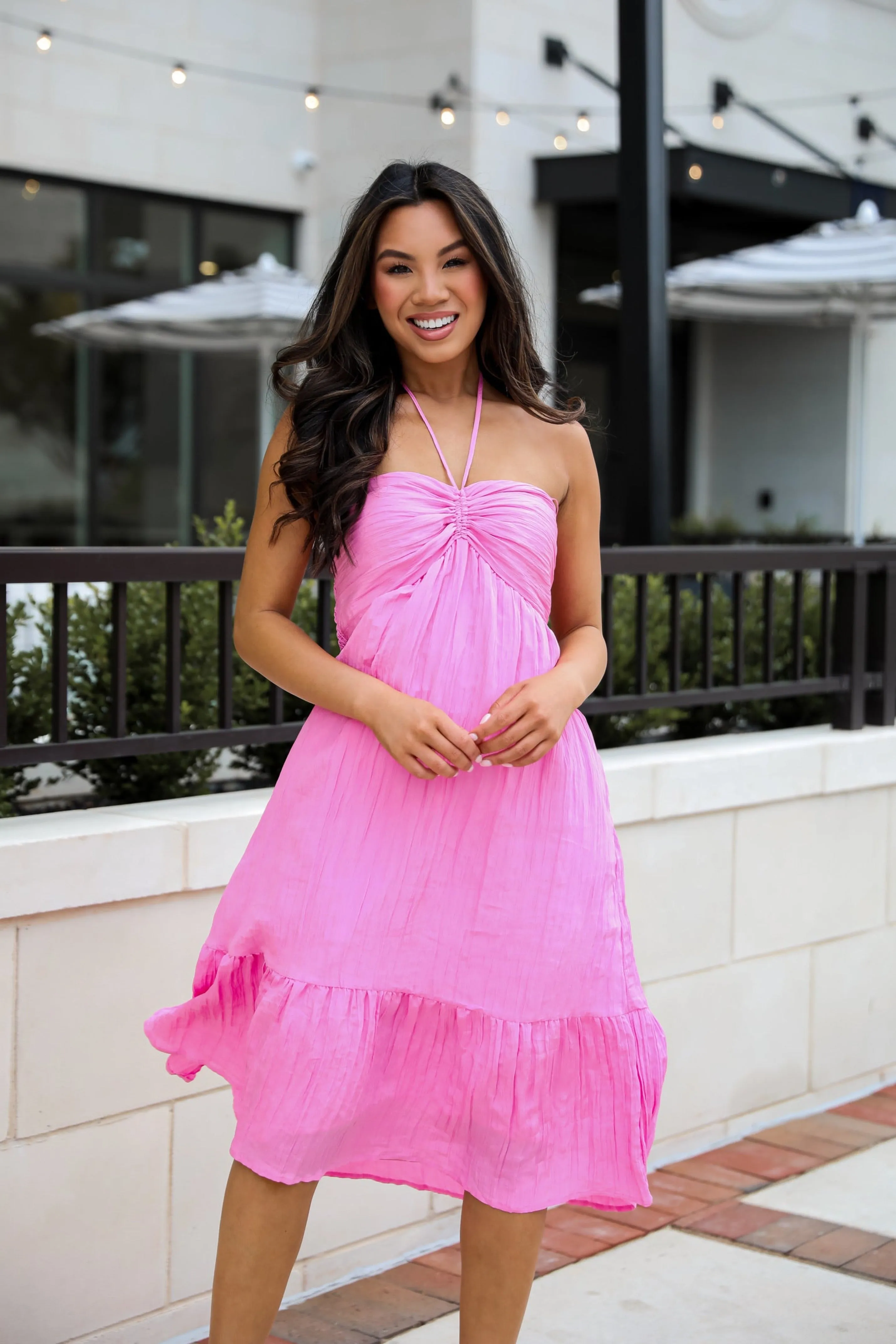 FINAL SALE - Sunny Serenity Pink Halter Midi Dress