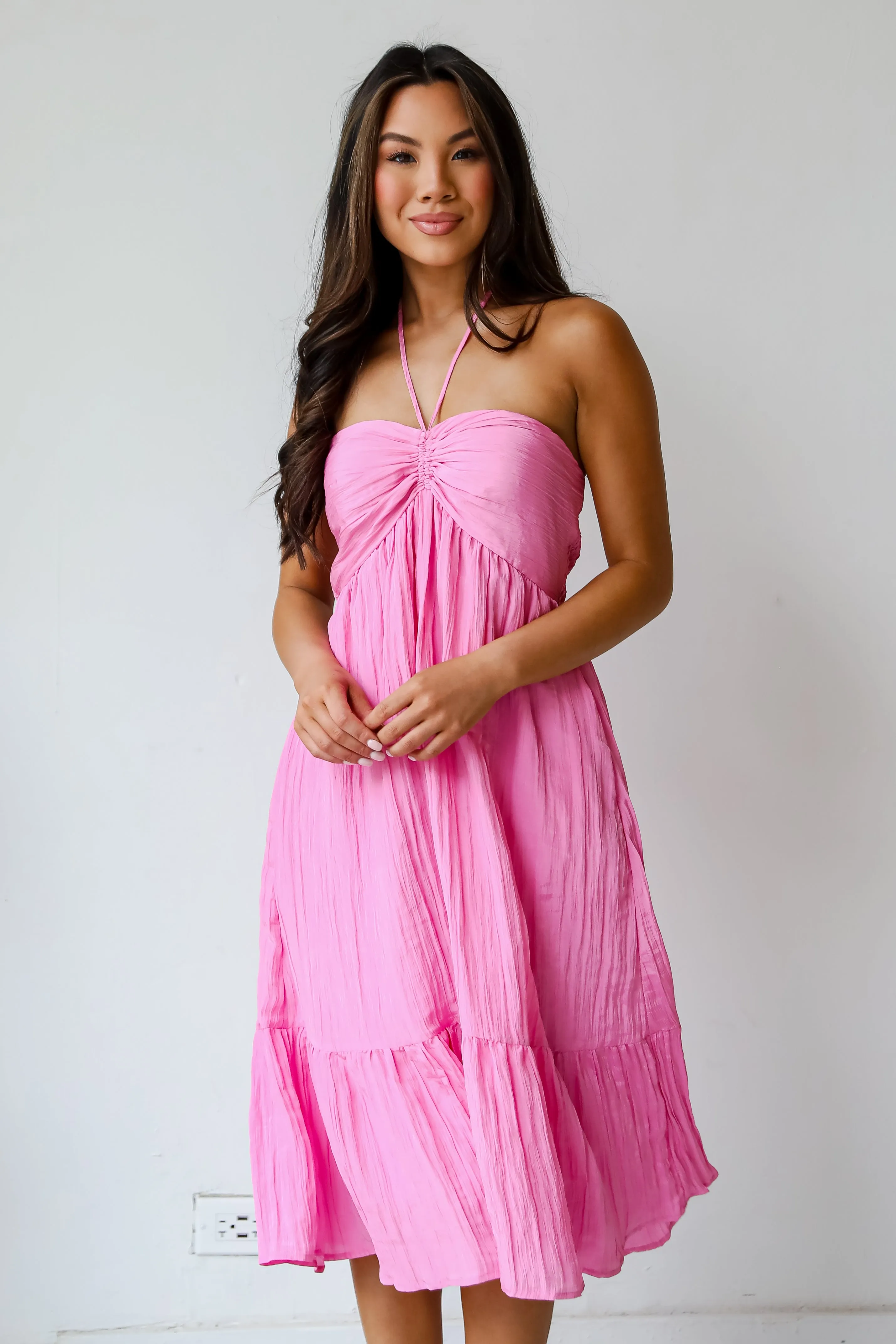 FINAL SALE - Sunny Serenity Pink Halter Midi Dress
