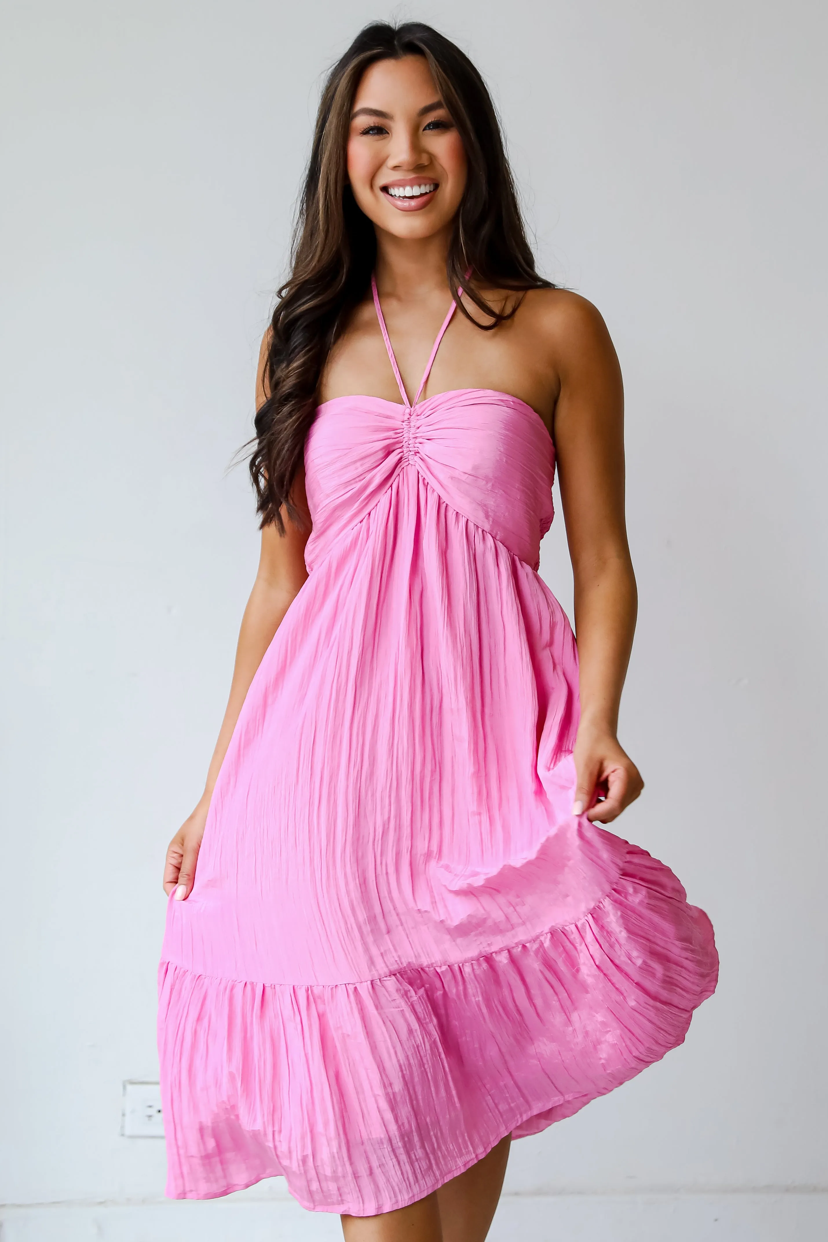 FINAL SALE - Sunny Serenity Pink Halter Midi Dress