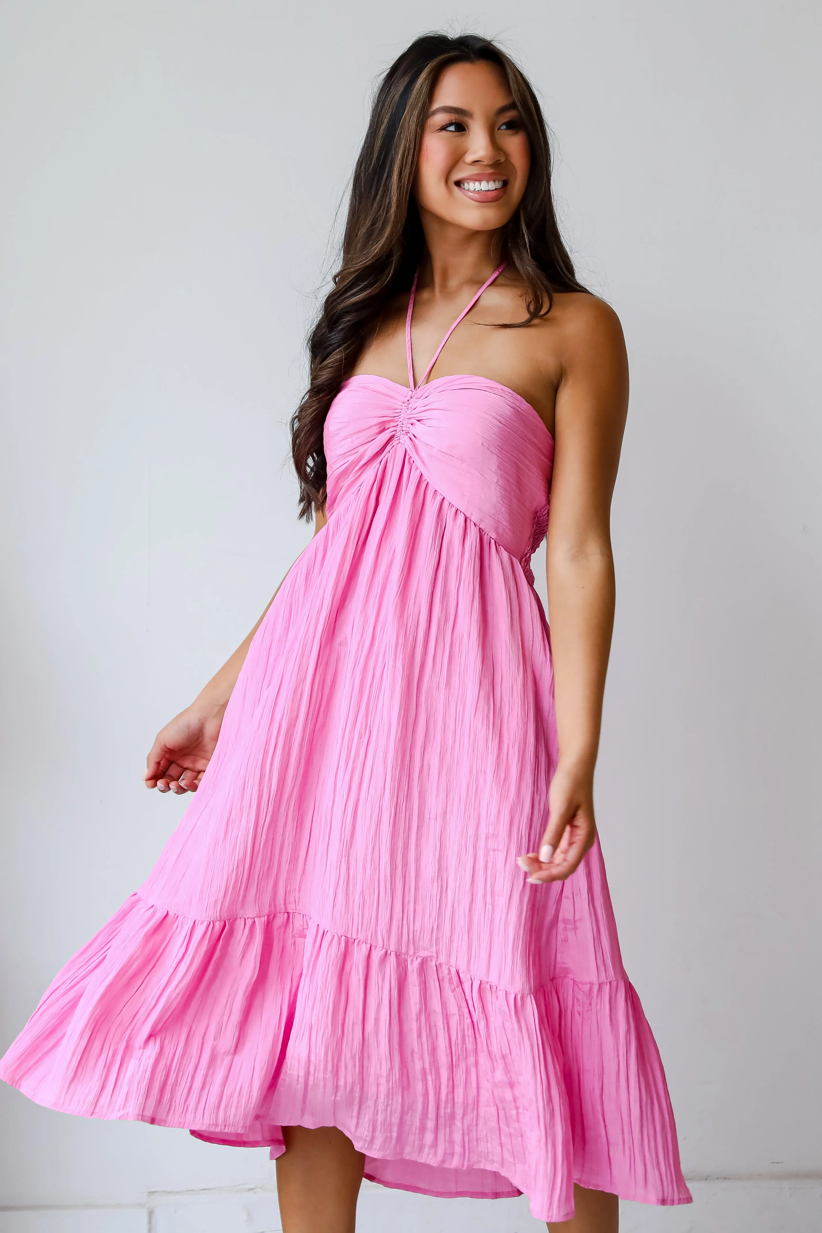 FINAL SALE - Sunny Serenity Pink Halter Midi Dress