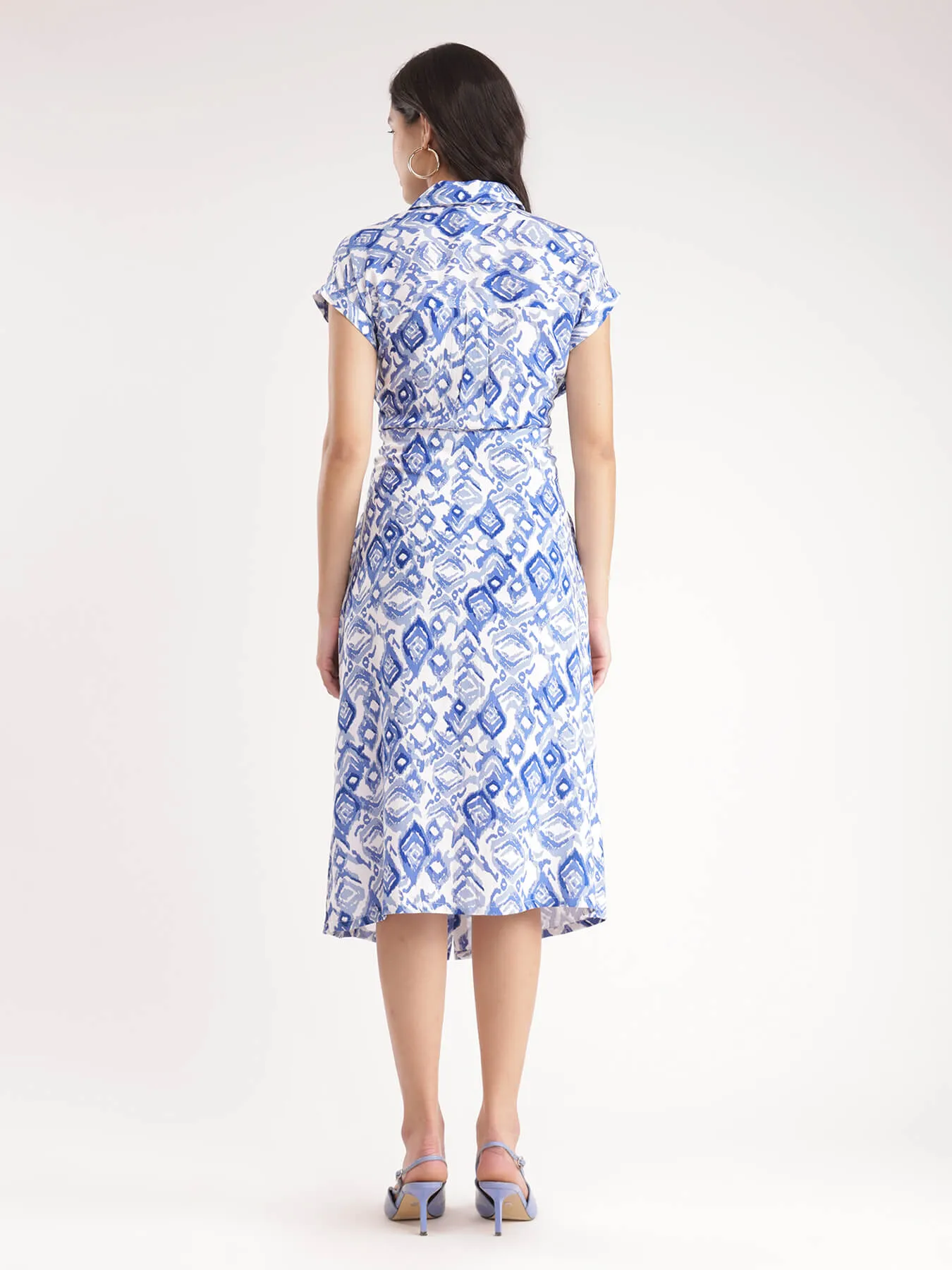 Floral Shirt Dress - Blue And White