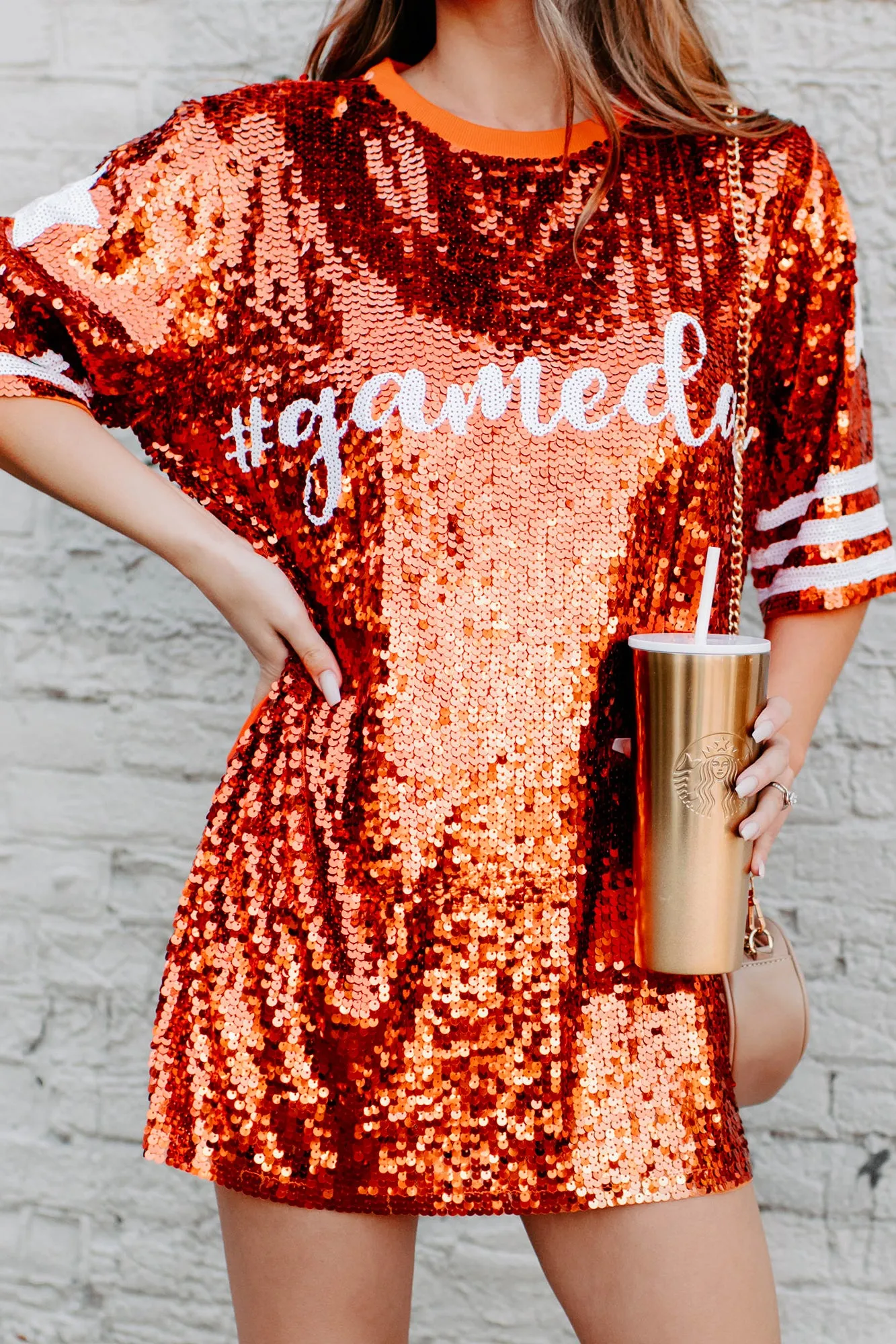 Gameday Glam Sequin T-Shirt Dress (Orange)