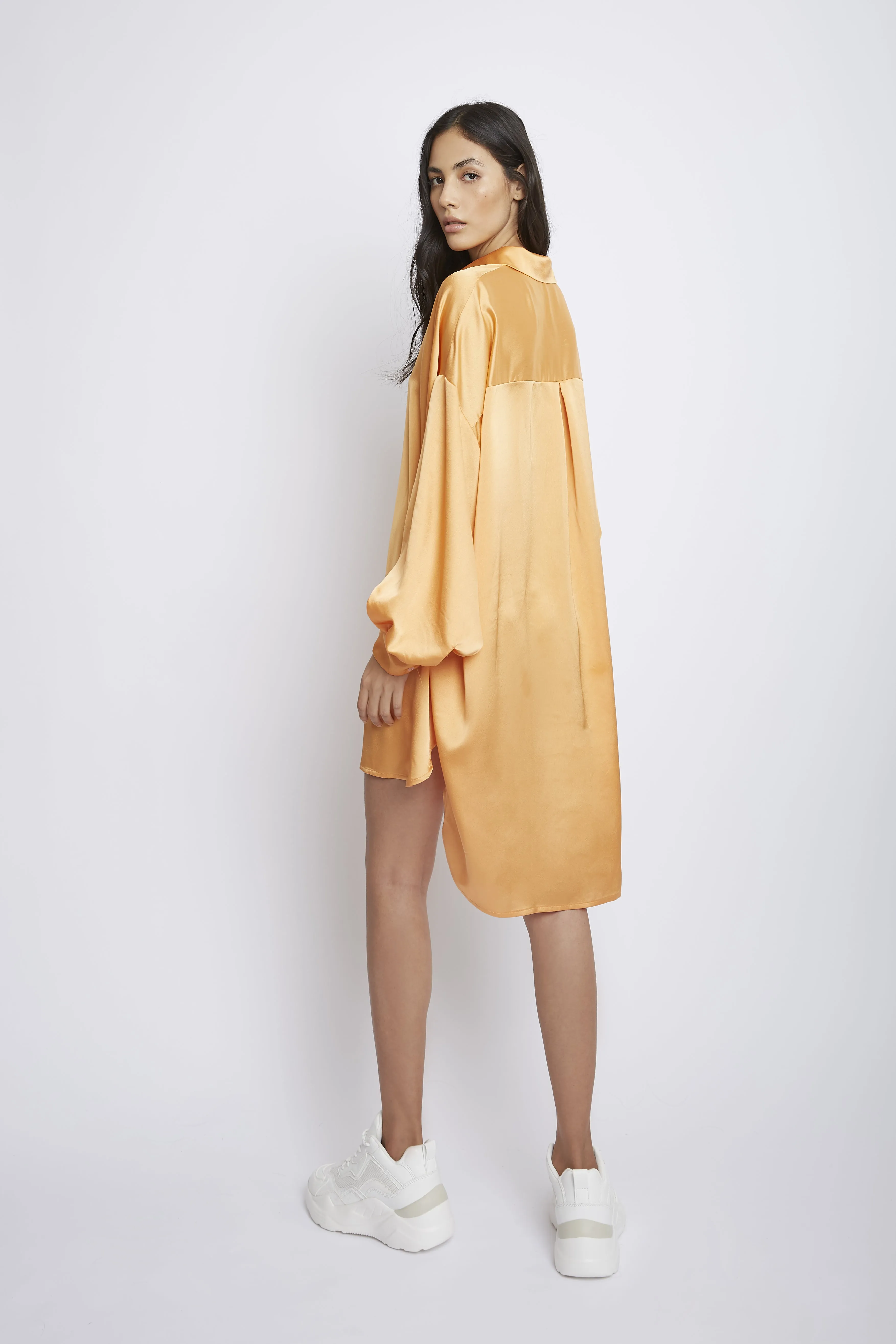 Glamorous Light Orange Oversized Satin Shirt Dress