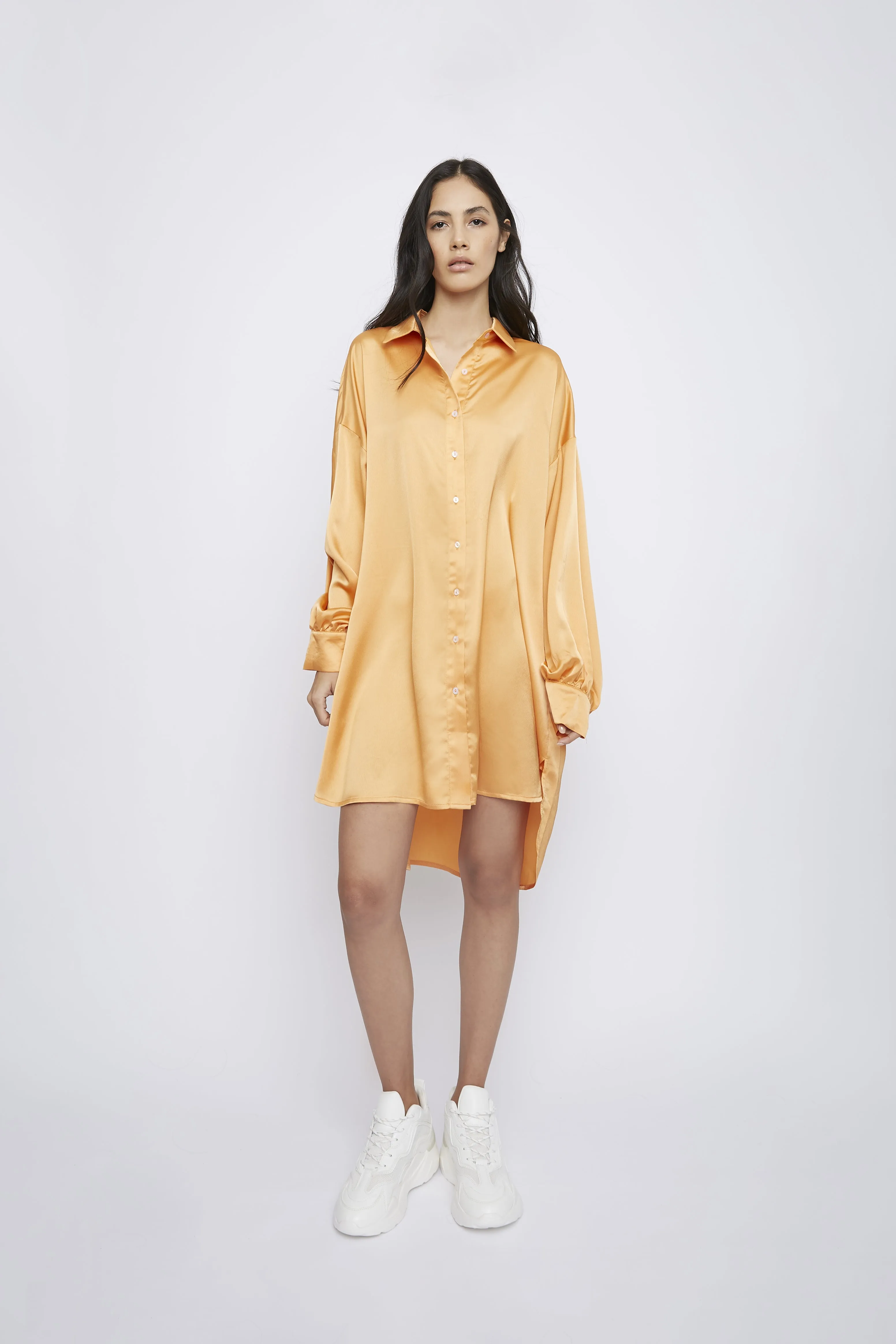 Glamorous Light Orange Oversized Satin Shirt Dress