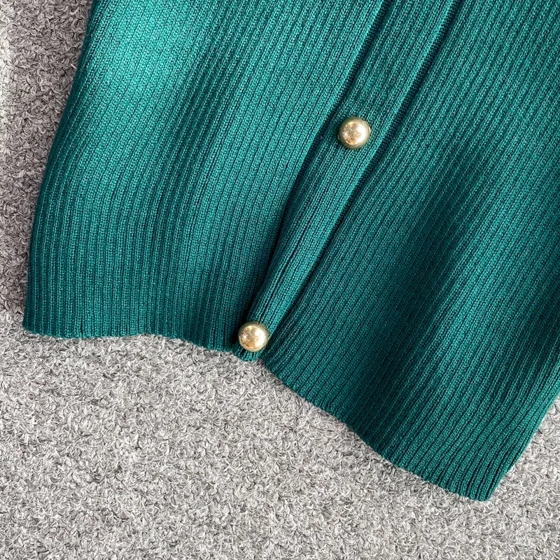 Halterneck V-neck Stretch-knit Dress