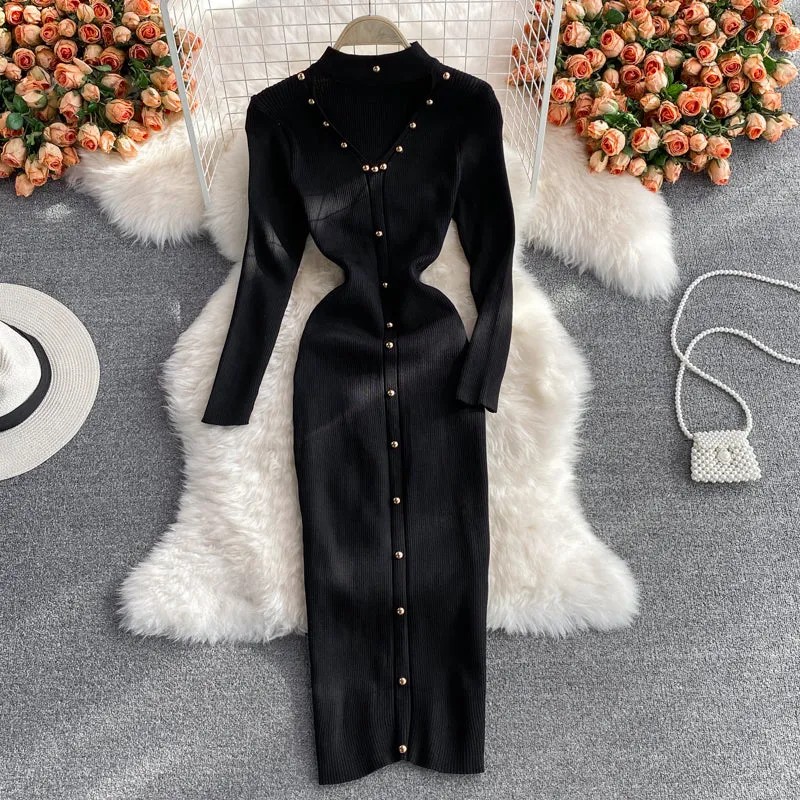 Halterneck V-neck Stretch-knit Dress