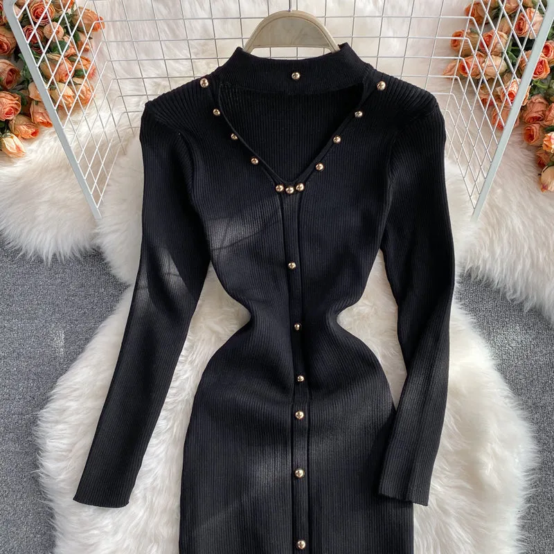 Halterneck V-neck Stretch-knit Dress