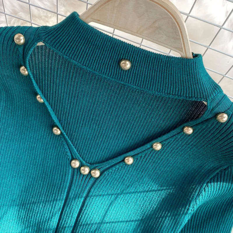 Halterneck V-neck Stretch-knit Dress
