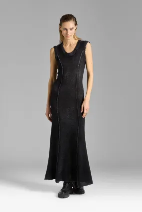 HAND PAINTED ROUND NECK DRESS IN CASHMERE AND SILK WITH REVERSE SEAMS