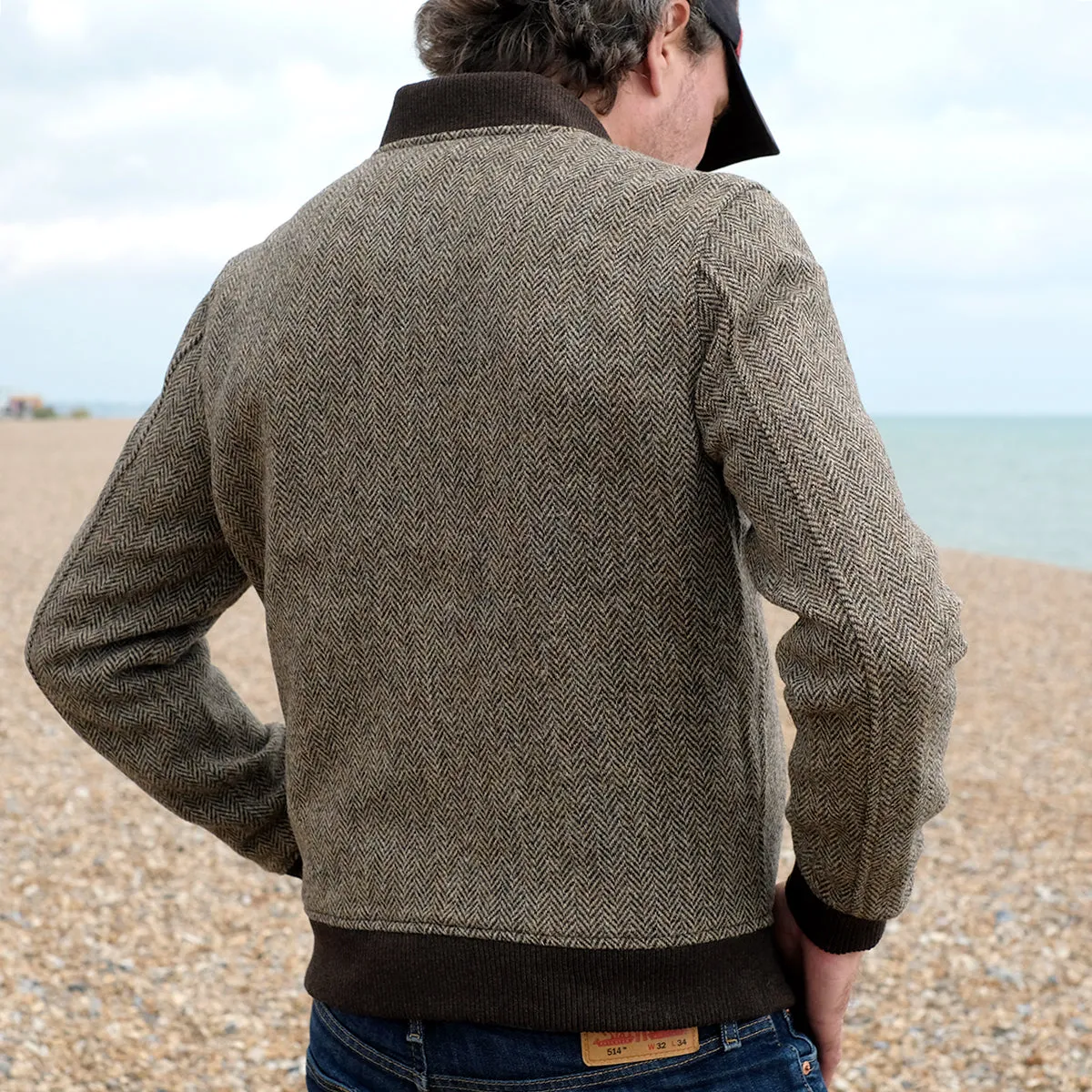 Harris Tweed Bomber Jacket in Brown Herringbone
