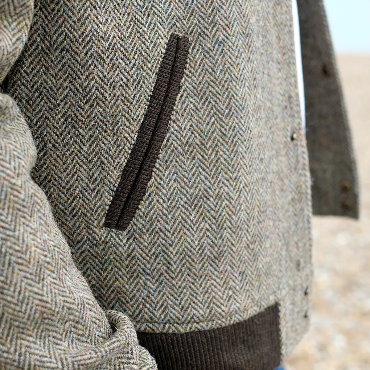 Harris Tweed Bomber Jacket in Brown Herringbone