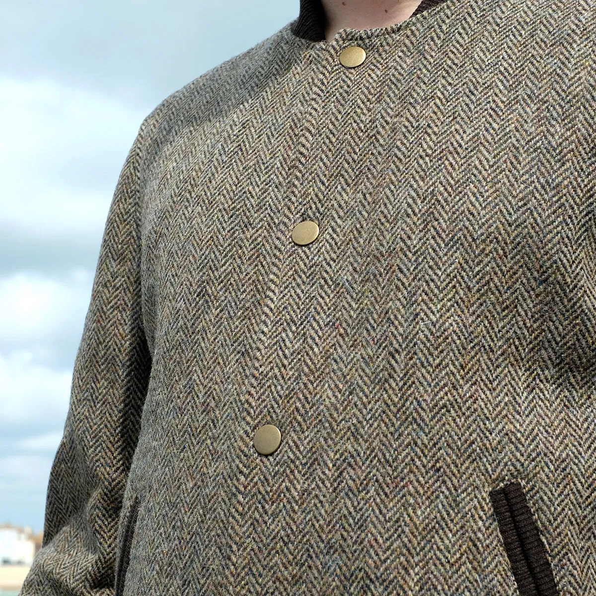 Harris Tweed Bomber Jacket in Brown Herringbone