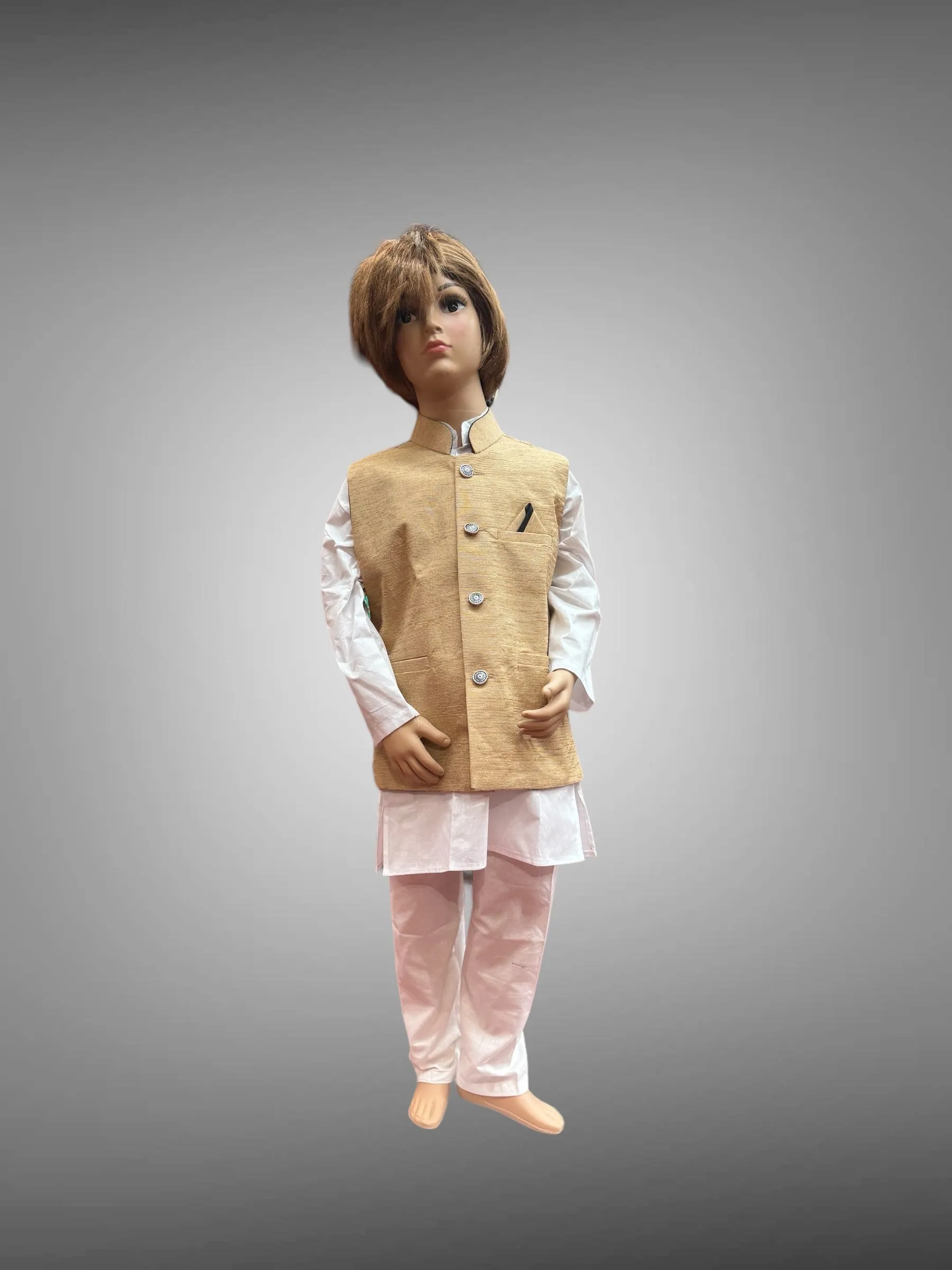 Khaadi Silk Plain Light Latte Gold Kids Vest
