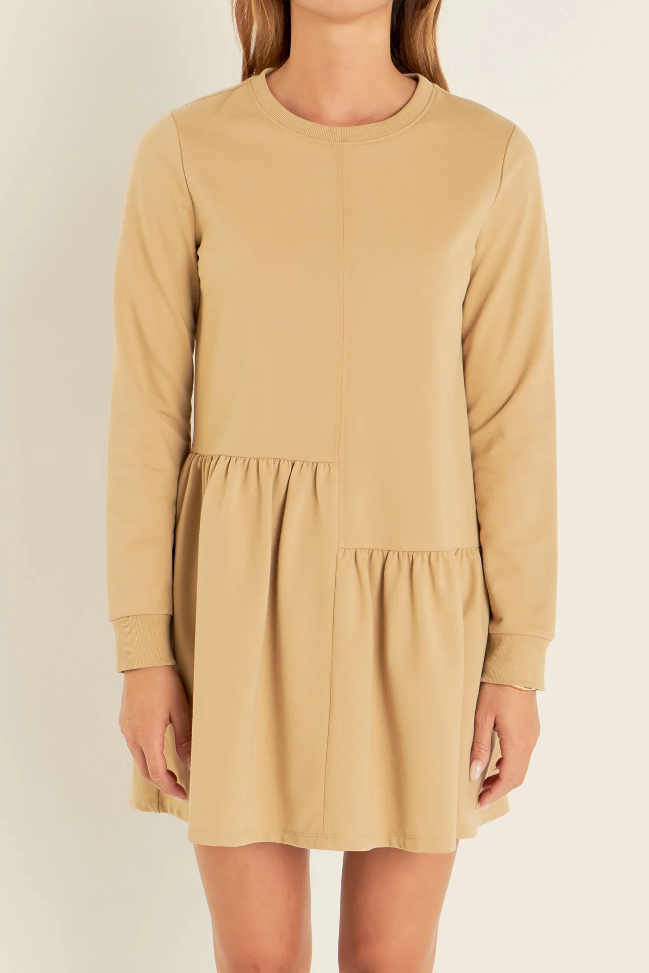 Knit Unbalanced Seam Dress - Tan