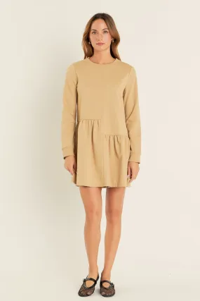 Knit Unbalanced Seam Dress - Tan
