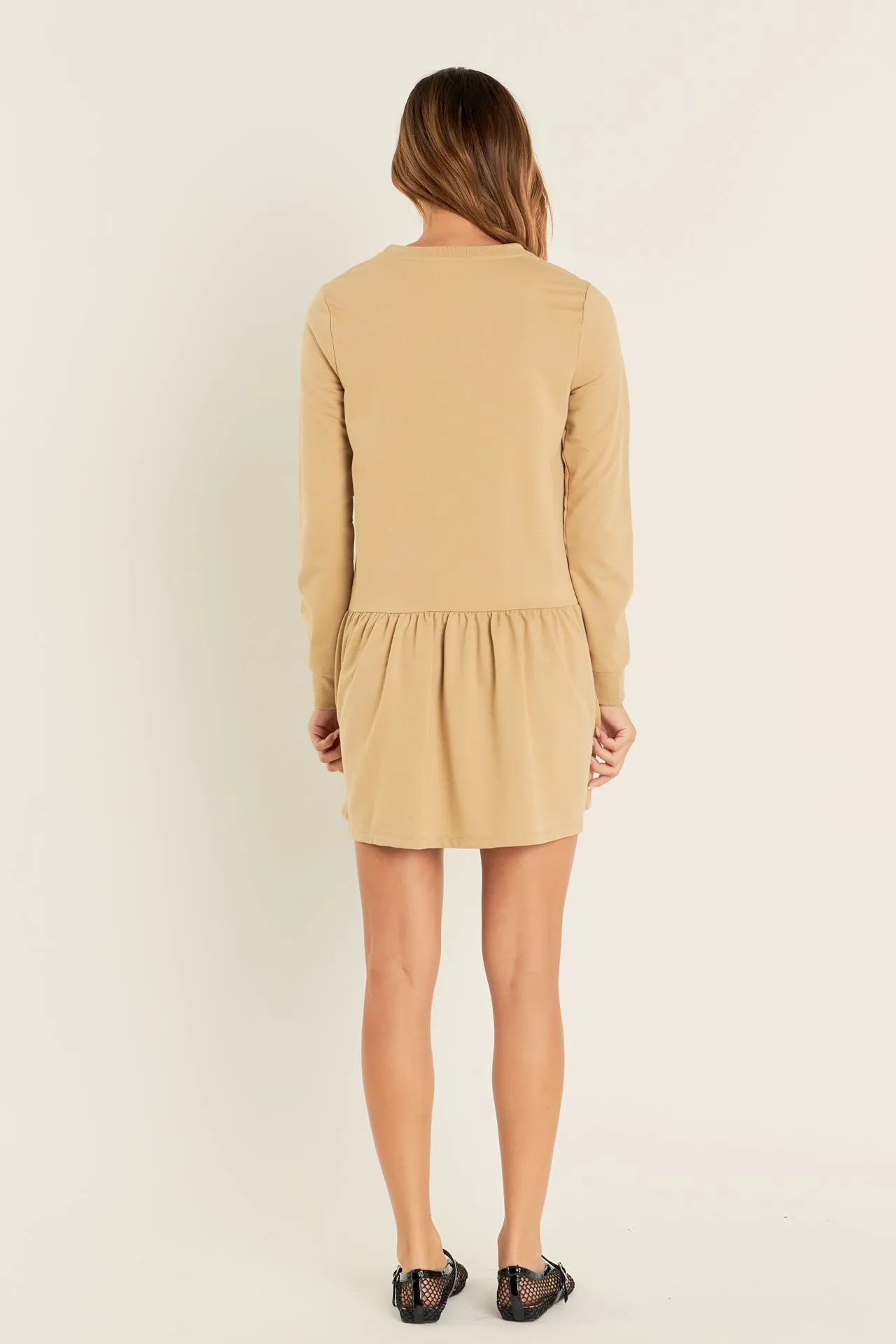 Knit Unbalanced Seam Dress - Tan