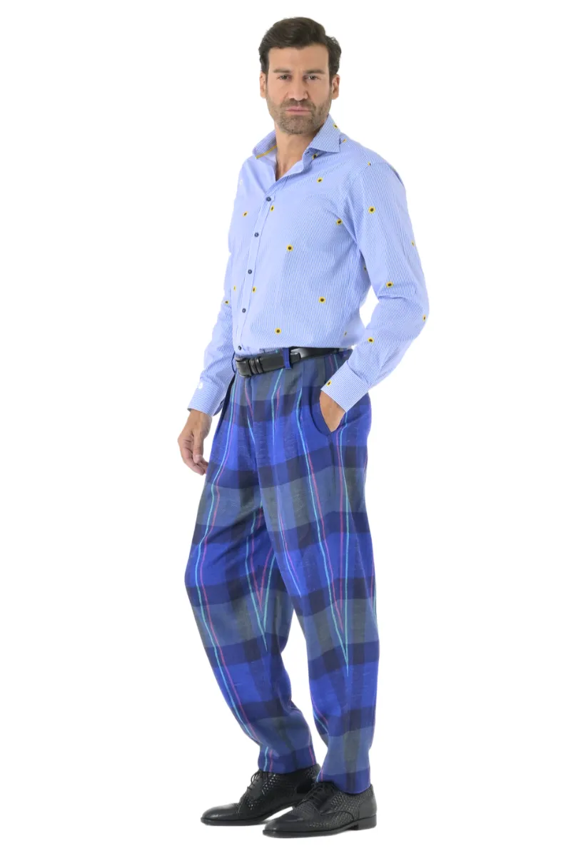 Light Blue Striped Men's Shirt With Sunflowers