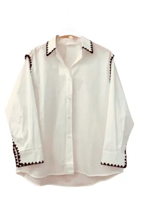 Perry Oversize Boho Blouse | White x Black Rick Rac