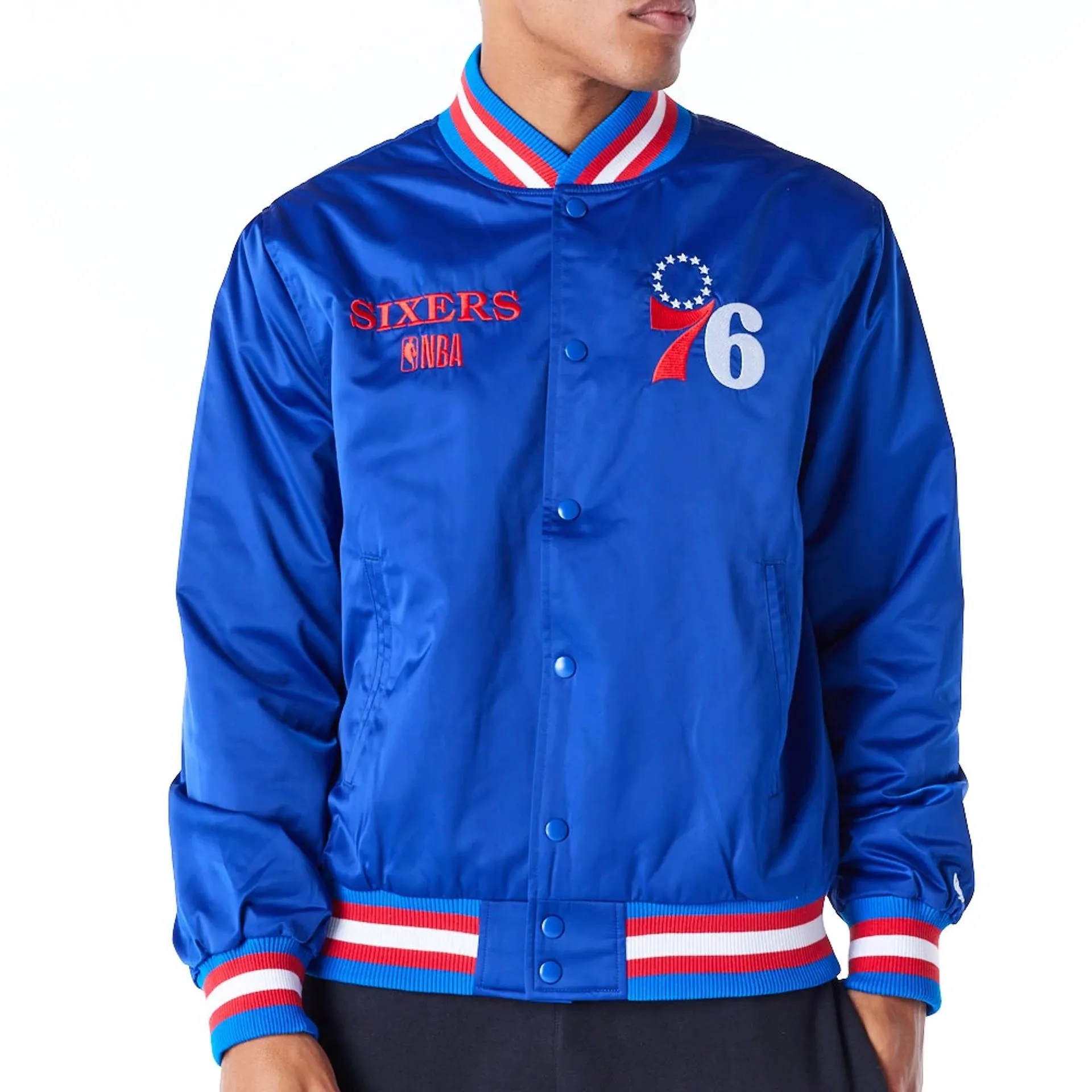 Philadelphia 76ers NBA Satin Blue Bomber Jacket