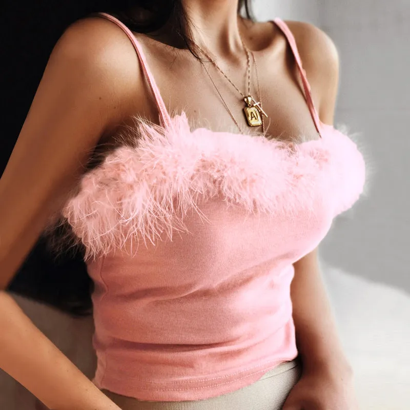 Pink Fluffy Cami Crop Top