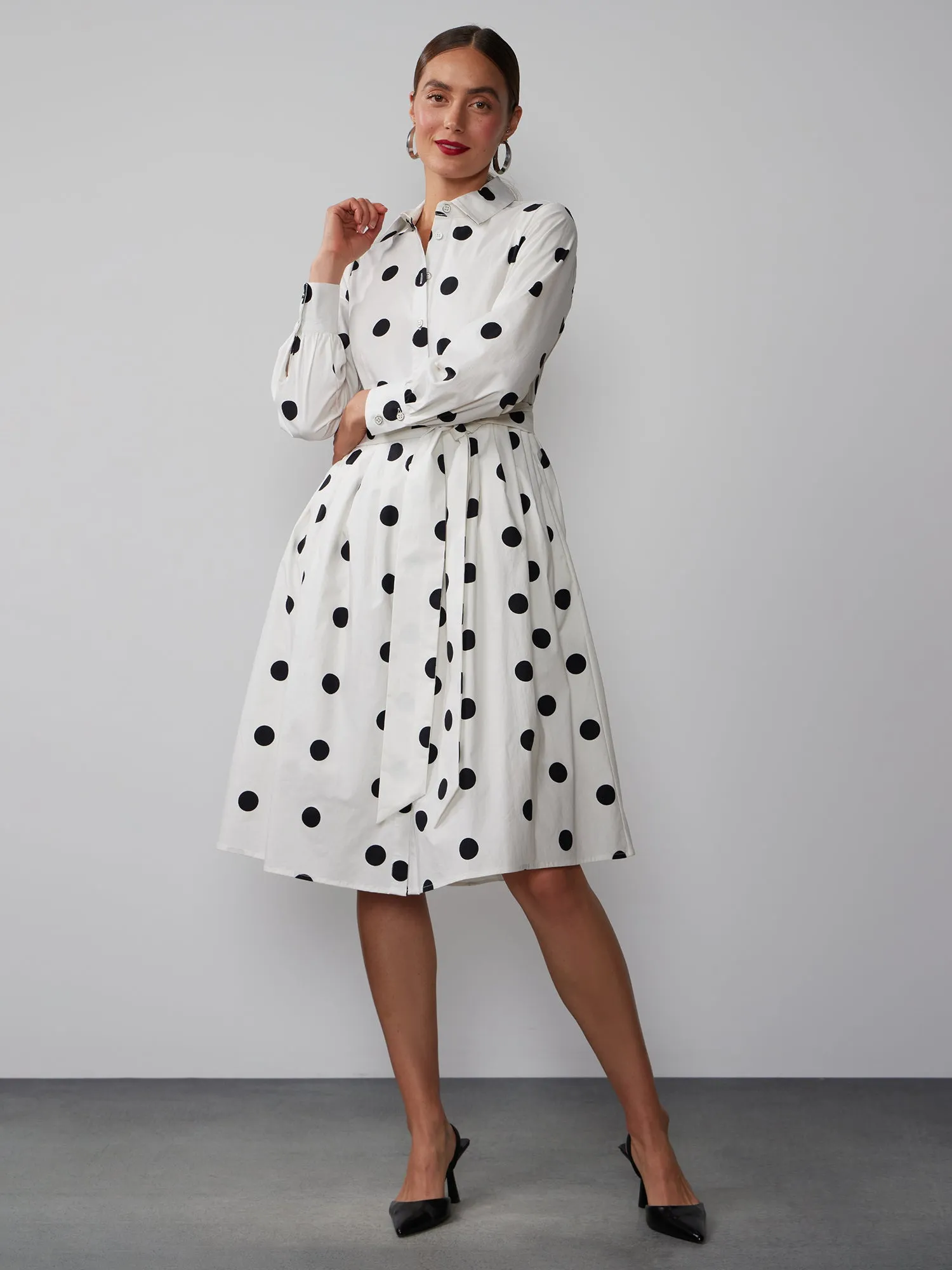 Poplin Polka Dot Shirt Dress