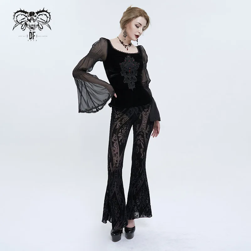 PT192 Gothic flocked pattern basic style flared trousers