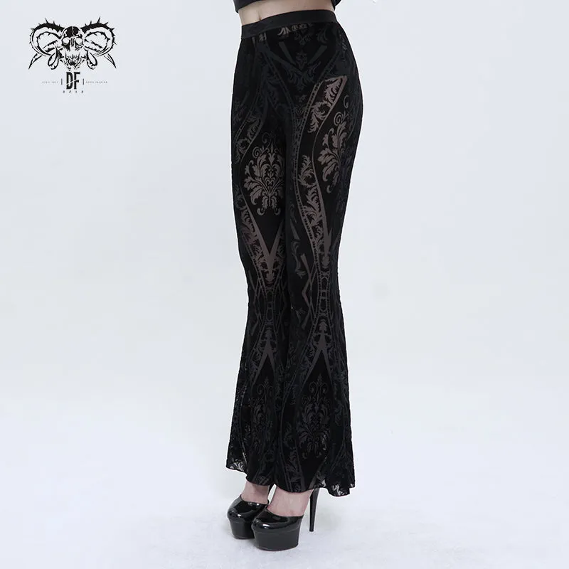 PT192 Gothic flocked pattern basic style flared trousers