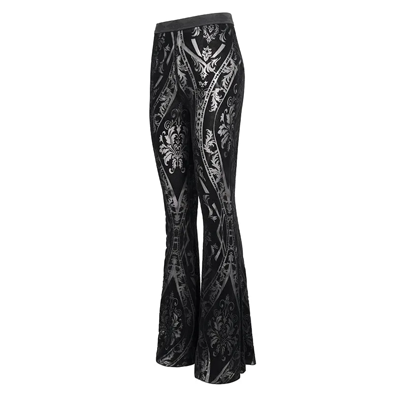 PT192 Gothic flocked pattern basic style flared trousers