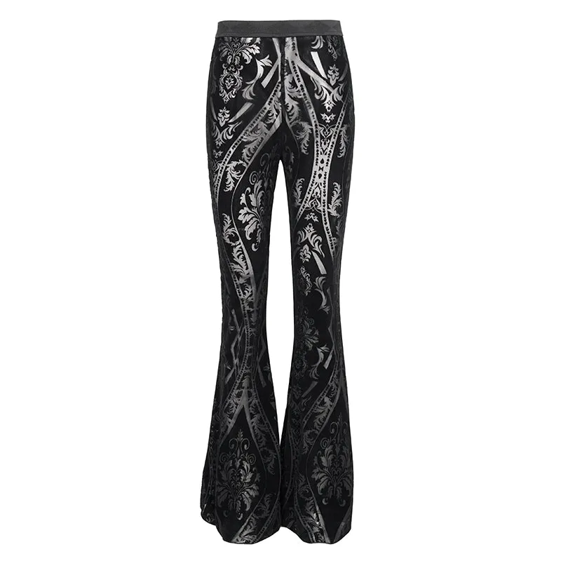 PT192 Gothic flocked pattern basic style flared trousers