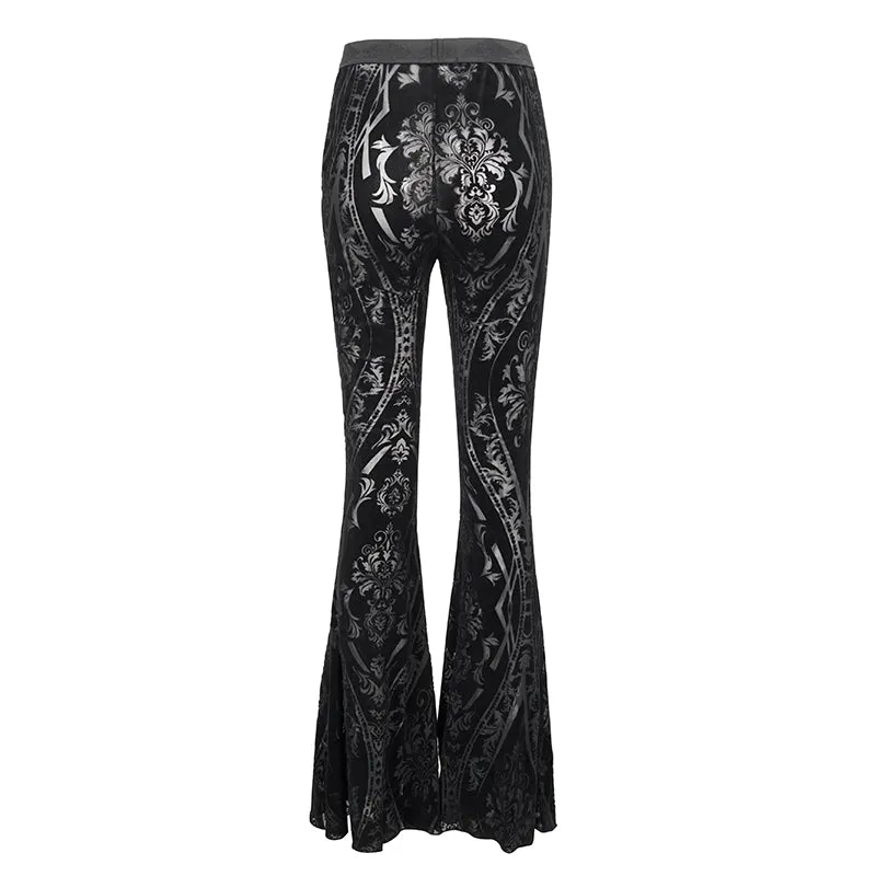 PT192 Gothic flocked pattern basic style flared trousers