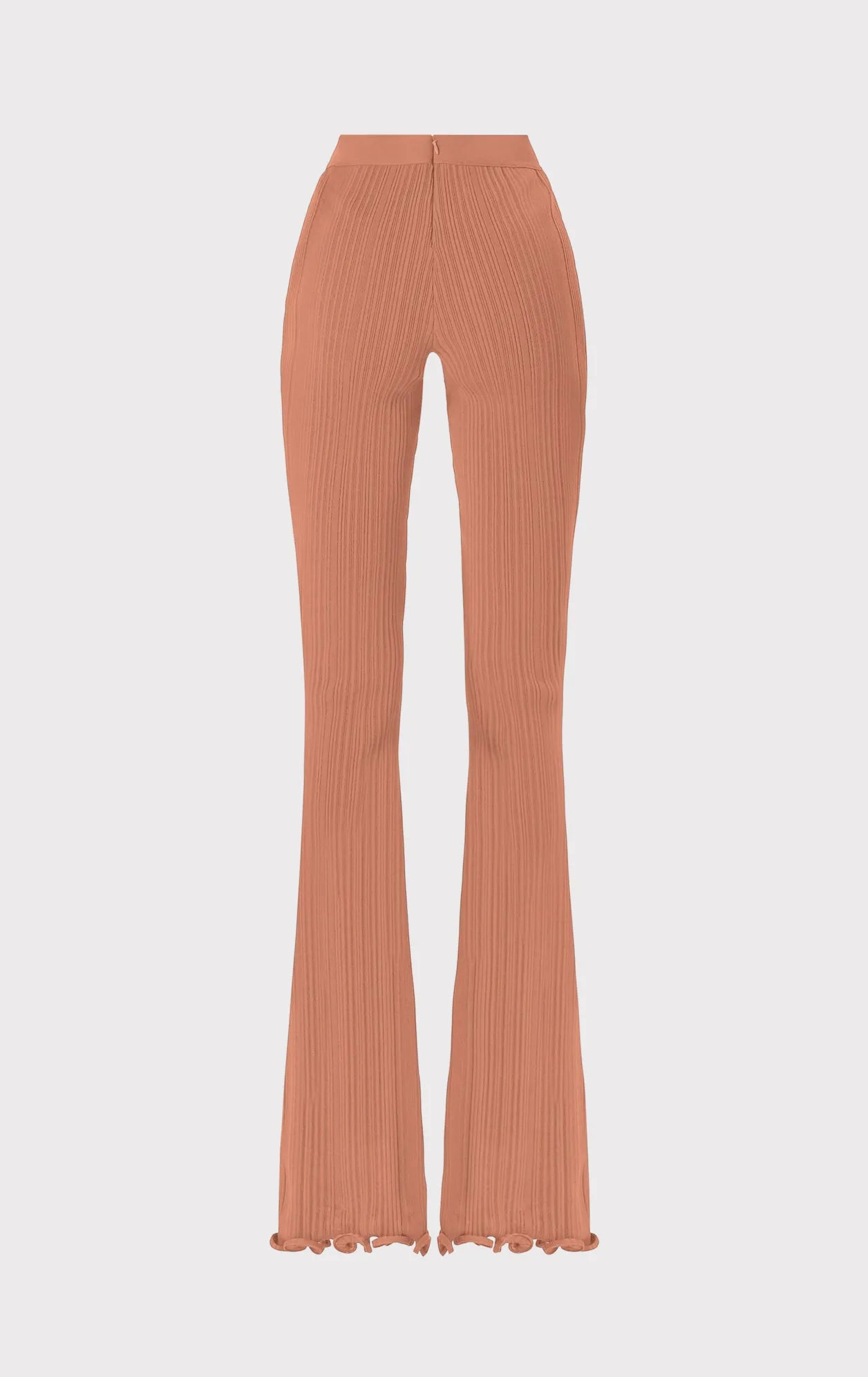 RIBBED PANTS WITH RUFFLED HEM