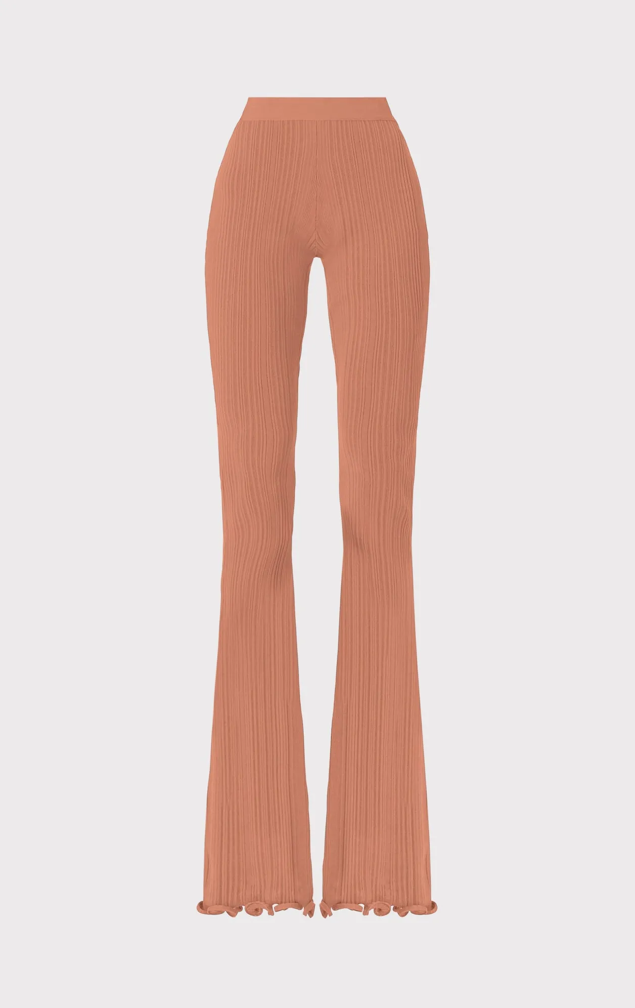 RIBBED PANTS WITH RUFFLED HEM