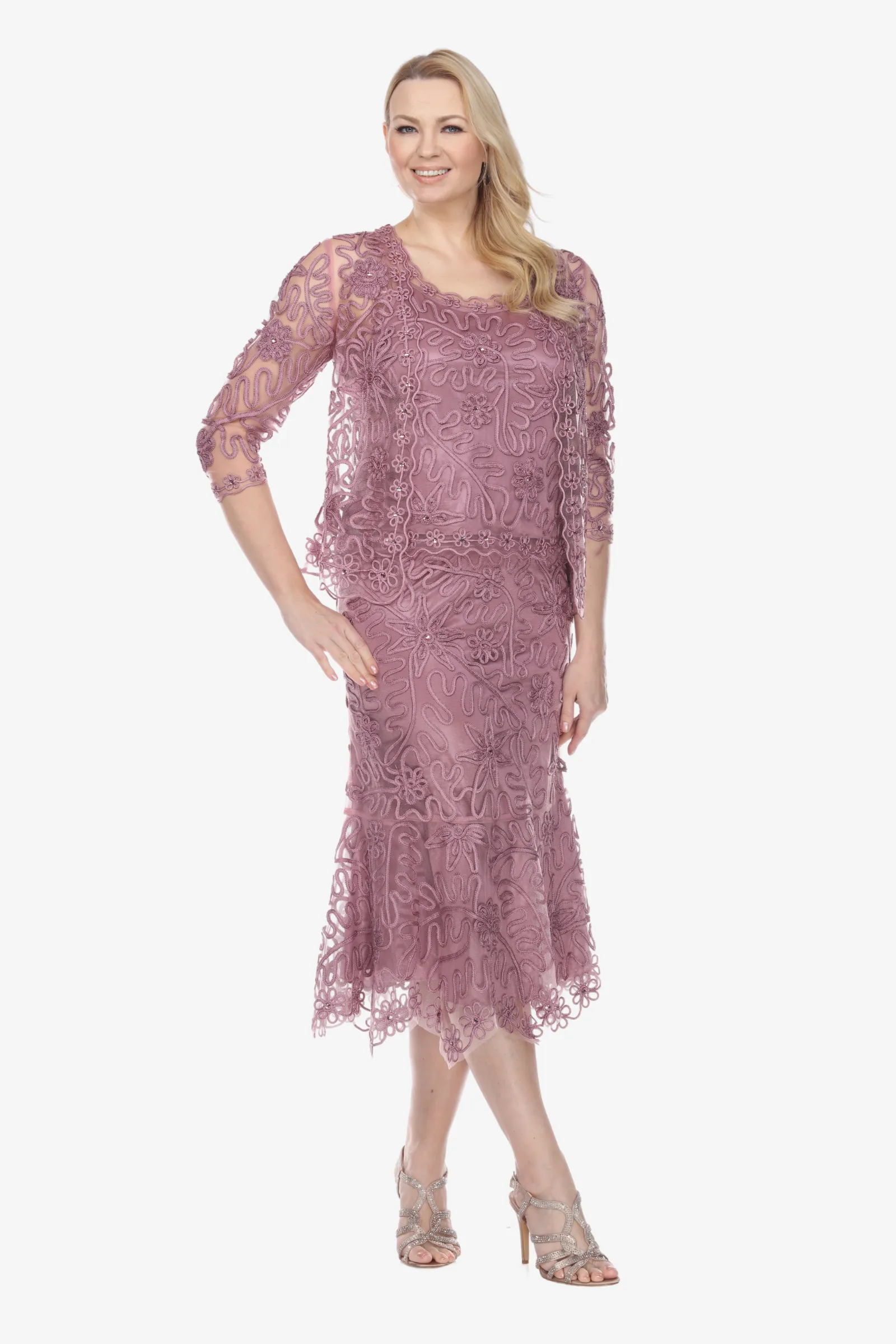 Soulmates 7346 Beaded T-Length Evening Jacket Top and Skirt Set