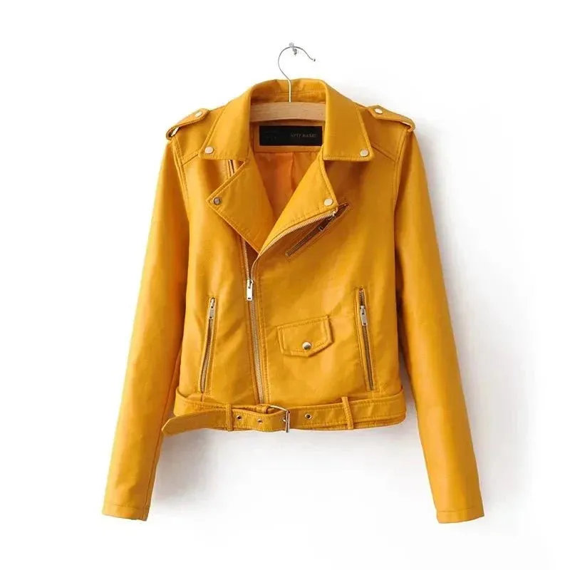 Wenkouban-Winter outfits Christmas Black Friday Faux Leather Zipper Motorcycle Jacket with Belt